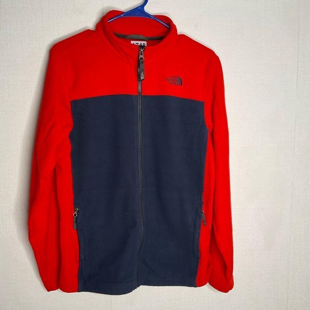 The NORTH FACE Boys Men’s XL 18/20‎ Fleece Jacket Coat Red Blue Sweater Full Zip
